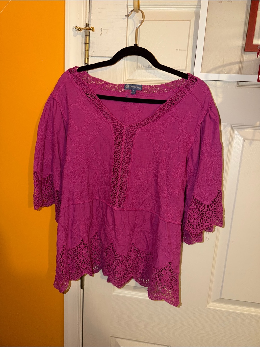Democracy Fuchsia Crochet-Trim Peasant Tunic
